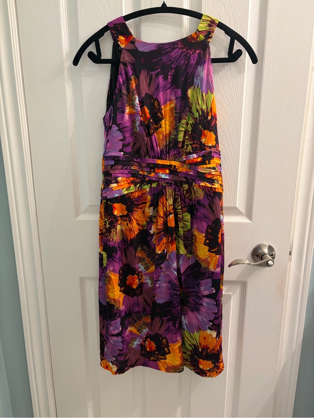 Anne Klein Purple Floral Midi Dress with Orange and Green Blooms